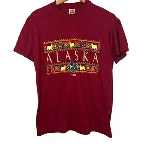 Vintage Alaska USA Graphic Maroon Mens T-Shirt size Medium Bear Eskimo Mountains